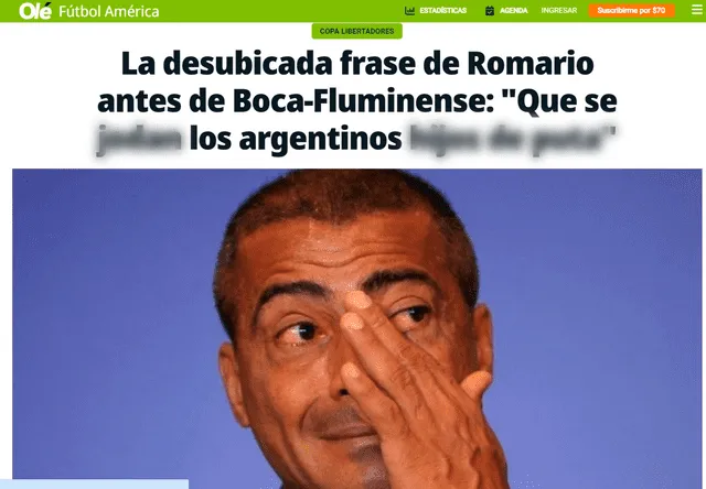  Prensa argentina informó sobre Romário. Foto: captura de Olé    