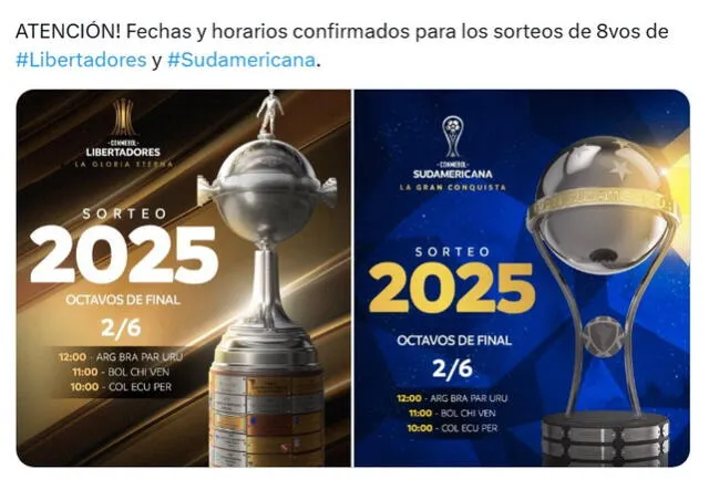 Fechas confirmadas de los sorteos. Foto: Conmebol Fechas confirmadas de los sorteos. Foto: Conmebol