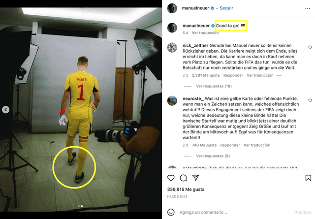 Publicación en Instagram de Manuel Neuer del 18 de noviembre de 2022. Foto: captura LR/Instagram.