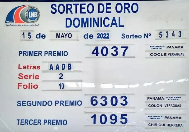Lotería Nacional de Panamá: sorteo de Oro Dominical 15 de mayo. Foto: @lnbpma/Twitter