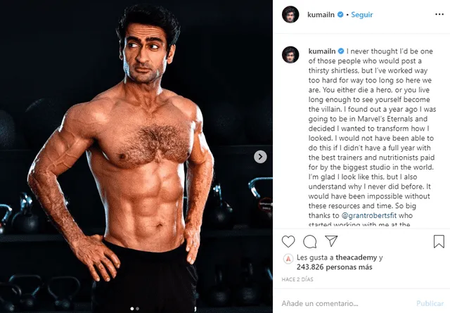 Kumail Nanjiani tiene un rutina intensa de ejercicios.