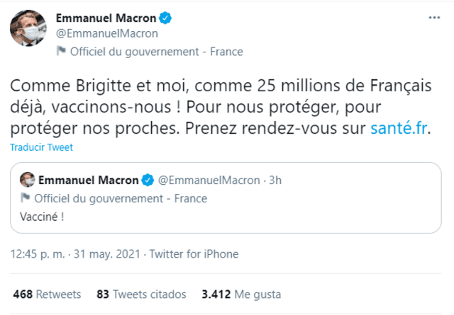 Tuit de Emmanuel Macron. Foto: captura de Twitter