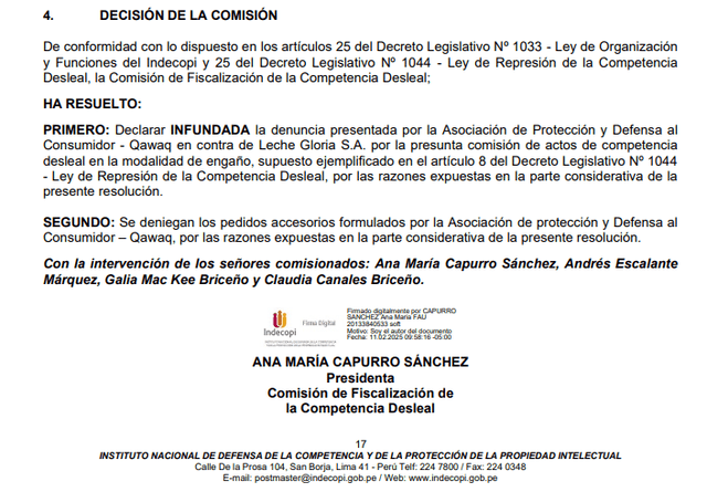  Resolución contra la empresa Gloria S.A. Foto: Pasión por el derecho.   