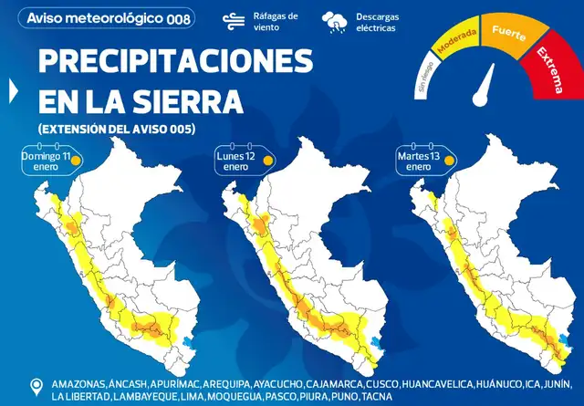 Lima y demás departamentos del Perú se verán afectados por el nivel fuerte de las precipitaciones. Foto: Senamhi