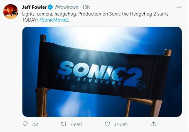 Jeff Fowler anunció el rodaje de Sonic 2. Foto: captura Twiiter @fowltown
