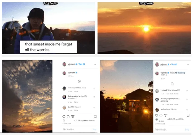 Medios asiáticos intentaron relacionar el video de Hyun Bin hablado del atardecer con las publicaciones de Son Ye Jin en Instagram. Crédito: captura YouTube / IG