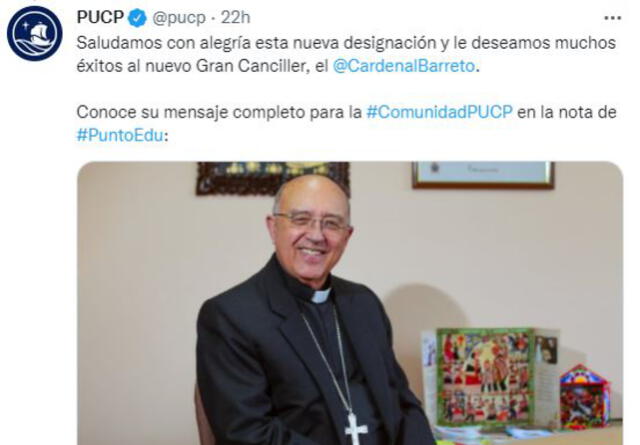 Tweet de la PUCP. Foto: PUCP