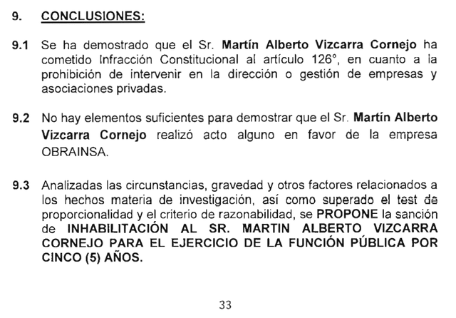 Conclusiones del informe final de la denuncia constitucional 123/2021-2026. Foto: Congreso