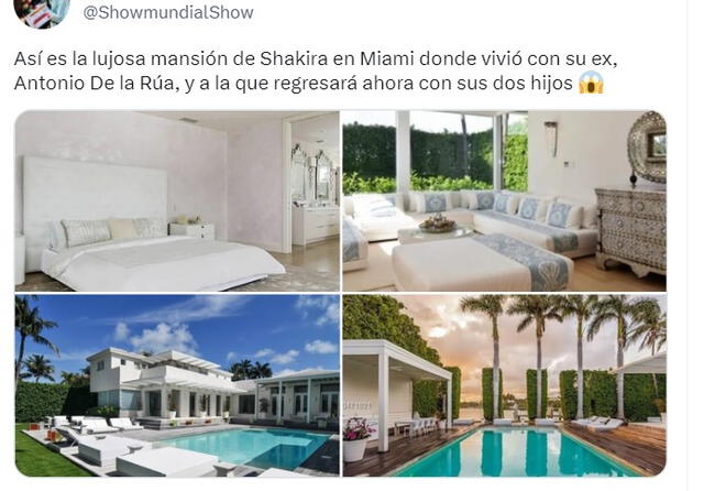 Así luce la mansión de Shakira en Miami. Foto: Twitter   