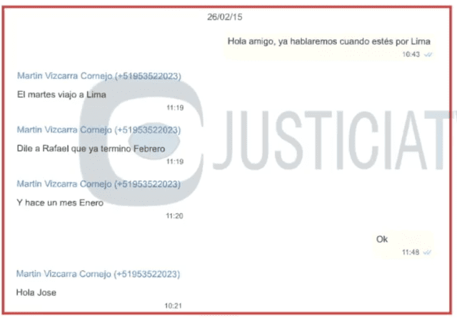 Chat en el que Vizcarra le dice a Hernández que le comunique a Granados que "ya terminó febrero".   