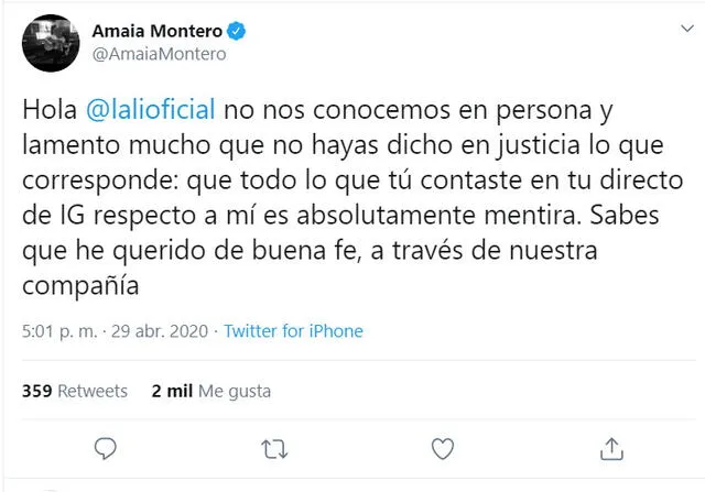 Amaia Montero dedicó una severa respuesta a Lali Espósito.