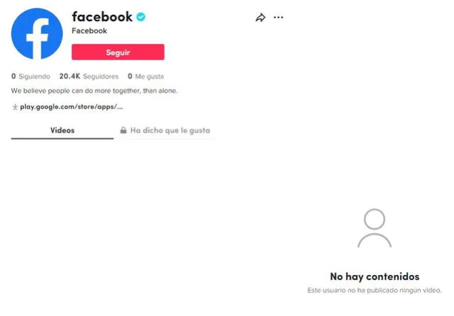 Así luce la cuenta de Facebook. Foto: captura de TikTok