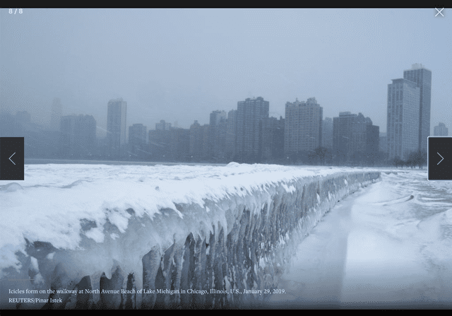 Fotografía capturada durante la helada de Chicago en enero de 2019. Foto: captura en Reuters / Pinar Istek