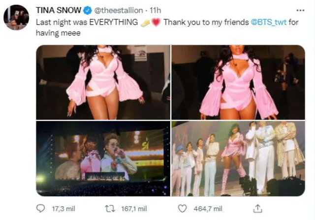 BTS y Megan Thee Stallion emocionaron con "Butter" remix. Foto: Captura Twitter