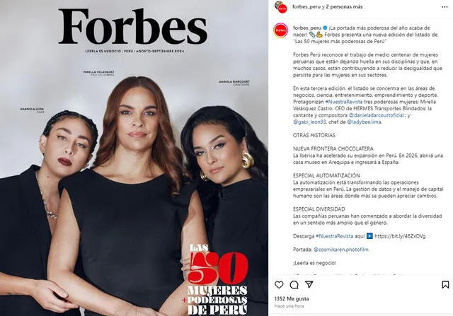  Forbes Perú cataloga a Daniela Darcourt como una de las mujeres más poderosas de Perú. Foto: Instagram/Daniela Darcourt    