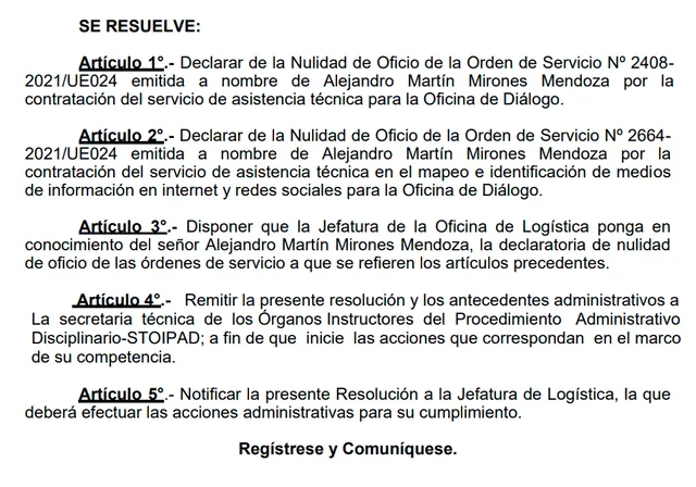 Minedu declara nulidad de órdenes de servicio a favor de hijastro de Pedro Francke. Foto: captura documento