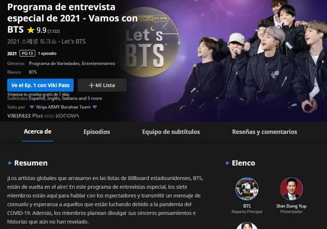 Programas de variedades con BTS en Viki. Foto: captura