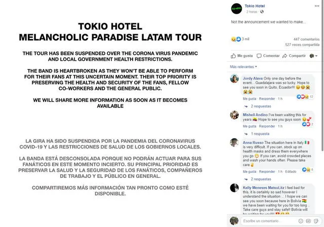 Tokio Hotel en Facebook