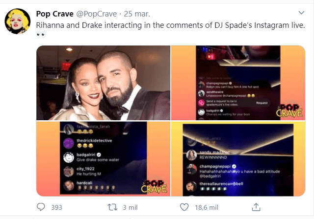 Rihanna y Drake conversando en Instagram.