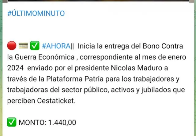 Anuncio del Bono de Guerra de enero 2024. Foto: Canal Patria Digital   