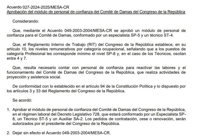 Oficio que aprueba el incremento de plaza. Foto: Latina Oficio que aprueba el incremento de plaza. Foto: Latina