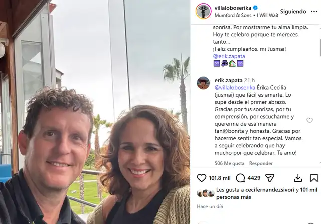 Érika Villalobos y Erik Zapata, más felices que nunca. Foto: Instagram.