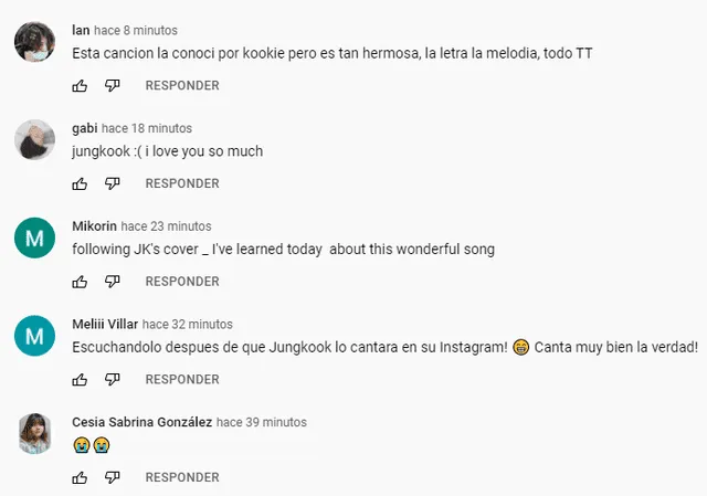 Comentarios de ARMY en YouTube por el cover de Jungkook de BTS. Foto: captura/YouTube