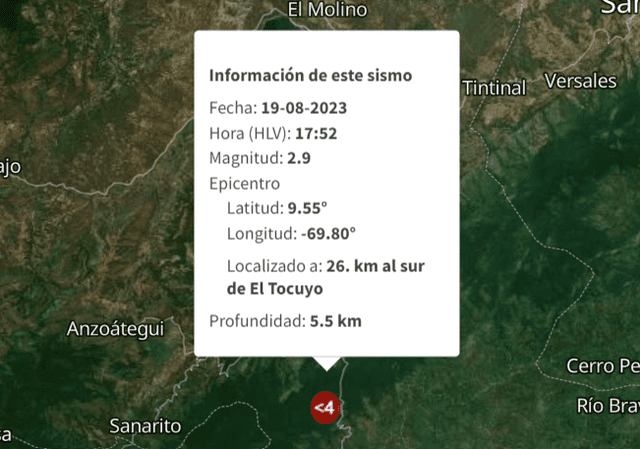   Último temblor registrado en Venezuela. Foto: Funvisis    