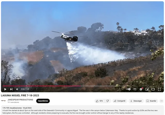 <em> Video verdadero de helicóptero de los Estados Unidos apagando incendio. Foto: captura YouTube</em>   