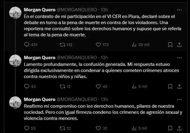 Morgan Quero se pronuncia por redes sociales. Morgan Quero se pronuncia por redes sociales.