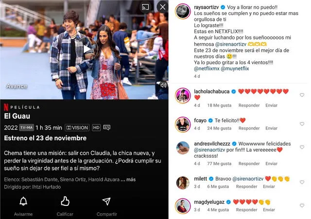 Raysa Ortiz felicitó a su hermana Sirena Ortiz por el estreno de su próxima película. Foto: captura Raysa Ortiz/Instagram