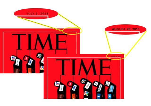 Supuestas fechas en la que fue publicada la imagen como portada del Time. FOTO: Composición de Verificador.