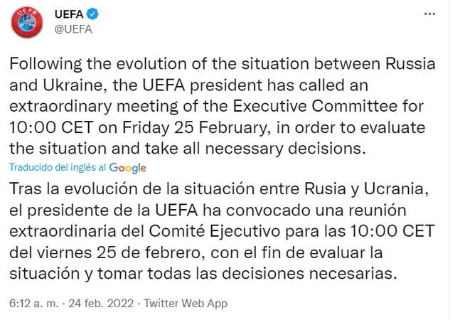 Comunicado oficial. Foto: UEFA
