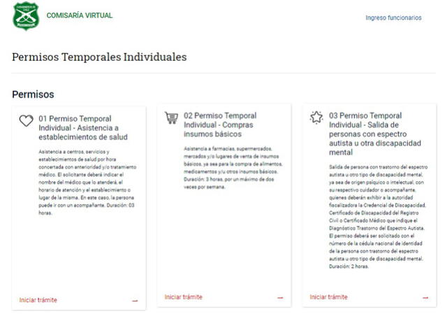 Chile - permiso temporal - carabineros. Foto: Captura de pantalla Comisaría Virtual
