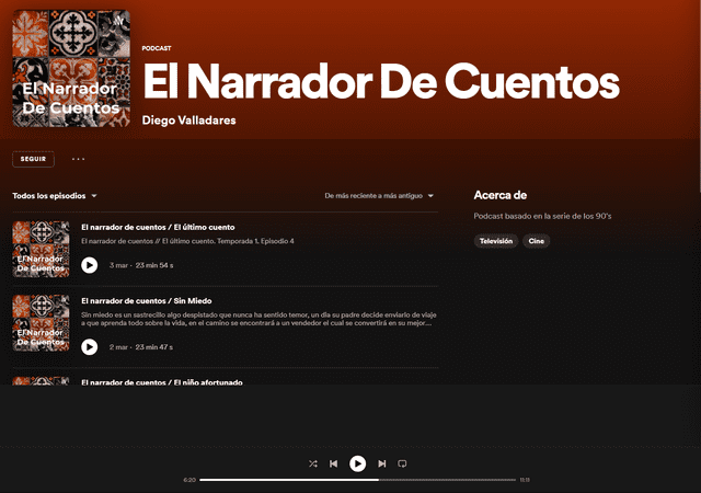 "El narrador de cuentos" disponible como audiolibro en Spotify. Foto: captura Spotify