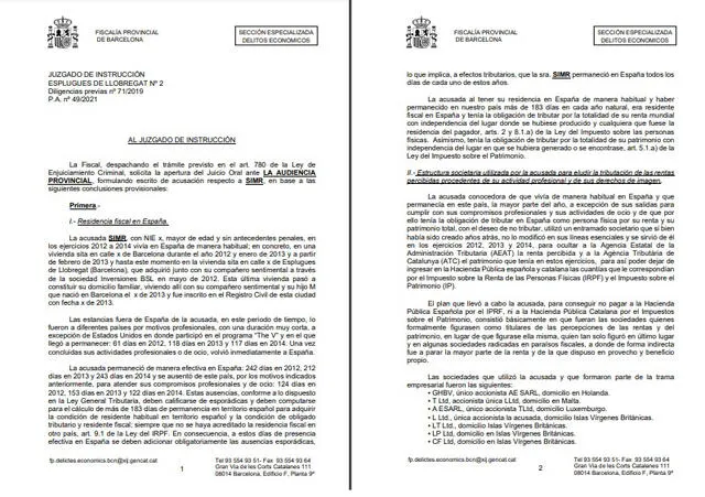 Primeras dos páginas del informe de la Fiscalía contra Shakira. Foto: captura Culé Manía
