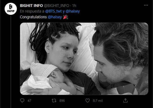 Post de Big Hit sobre el nacimiento del hijo de Halsey. Foto: captura Twitter