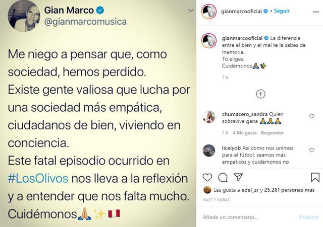 Gian Marco se pronuncia sobre tragedia en Los Olivos
