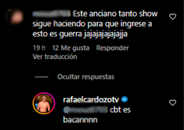 Rafael Cardozo responde comentarios en Instagram