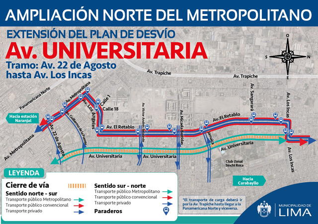Extensión de ampliación norte del Metropolitano. Foto: MML