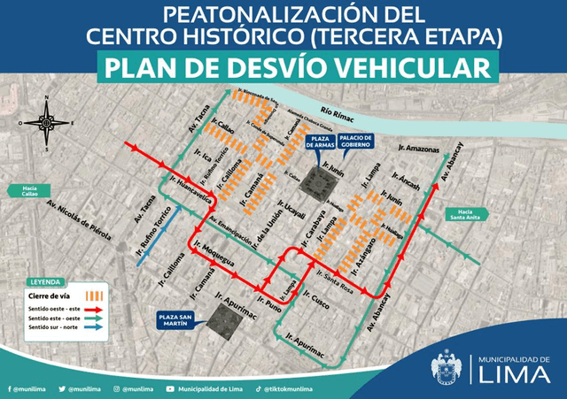 Peatonalización del Centro Histórico de Lima: estos son los desvíos para la tercera etapa del proyecto. Foto: MML