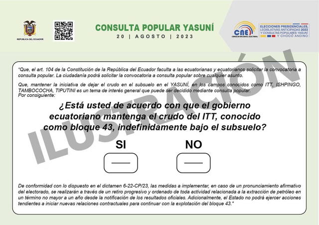 Ilustración de la Consulta Popular Yasuní. Foto: CNE   