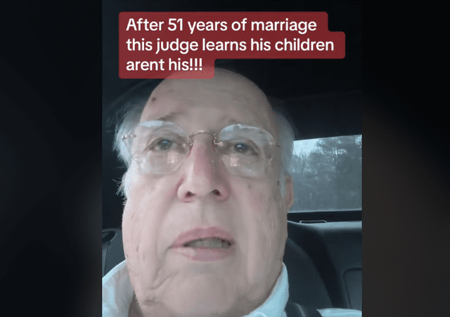 "Después de 51 años de matrimonio, este juez descubre que sus hijos no sons suyos", se traduce en el texto del video original. Foto: captura TikTok   