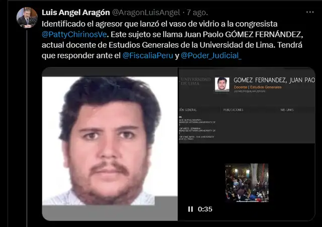 Reclamo público de Luis Aragón en su cuenta de X. Foto: Luis Aragón/X   