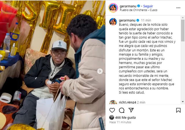 Mensaje de despedida de Gerarmanu a su compañero Machaq Mensaje de despedida de Gerarmanu a su compañero Machaq