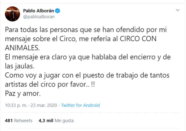 Luego de las críticas, el español decidió aclarar sus palabras a través de su cuenta de Twitter.