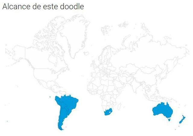 Los países del hemisferio sur donde se puede verse el doodle. Foto: captura de Google