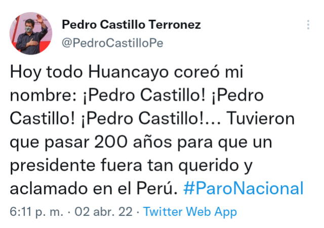 Publicación viral sobre Pedro Castillo.