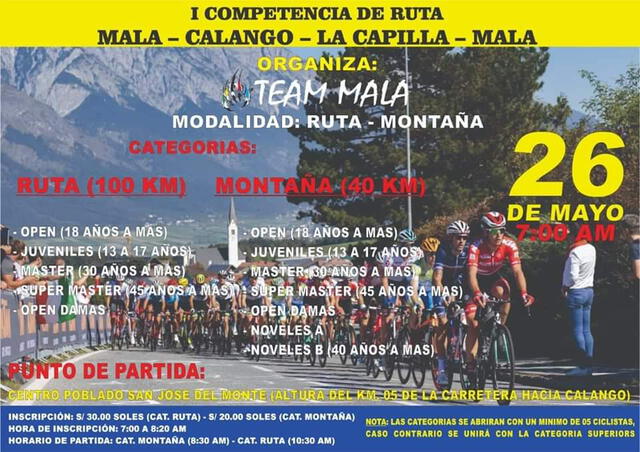 Estrellas del ciclismo en el tour Mala-Calango-La Capilla-Mala