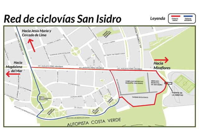 Trazo de las futuras ciclovías que se realizarán en San Isidro. Foto: Municipalidad de San Isidro
